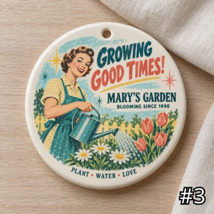 Personalized Gardener Ceramic Ornament – Growing Good Times Retro 50s Plant Lover Gift - Image 3