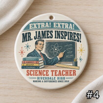 Personalized Teacher Ceramic Ornament – Teaching the Future Retro 50s Appreciation Gift - Image 4