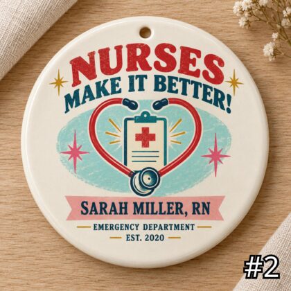 Alternative view of Personalized Nurse Ceramic Ornament – Care with Style Retro 50s Healthcare Gift