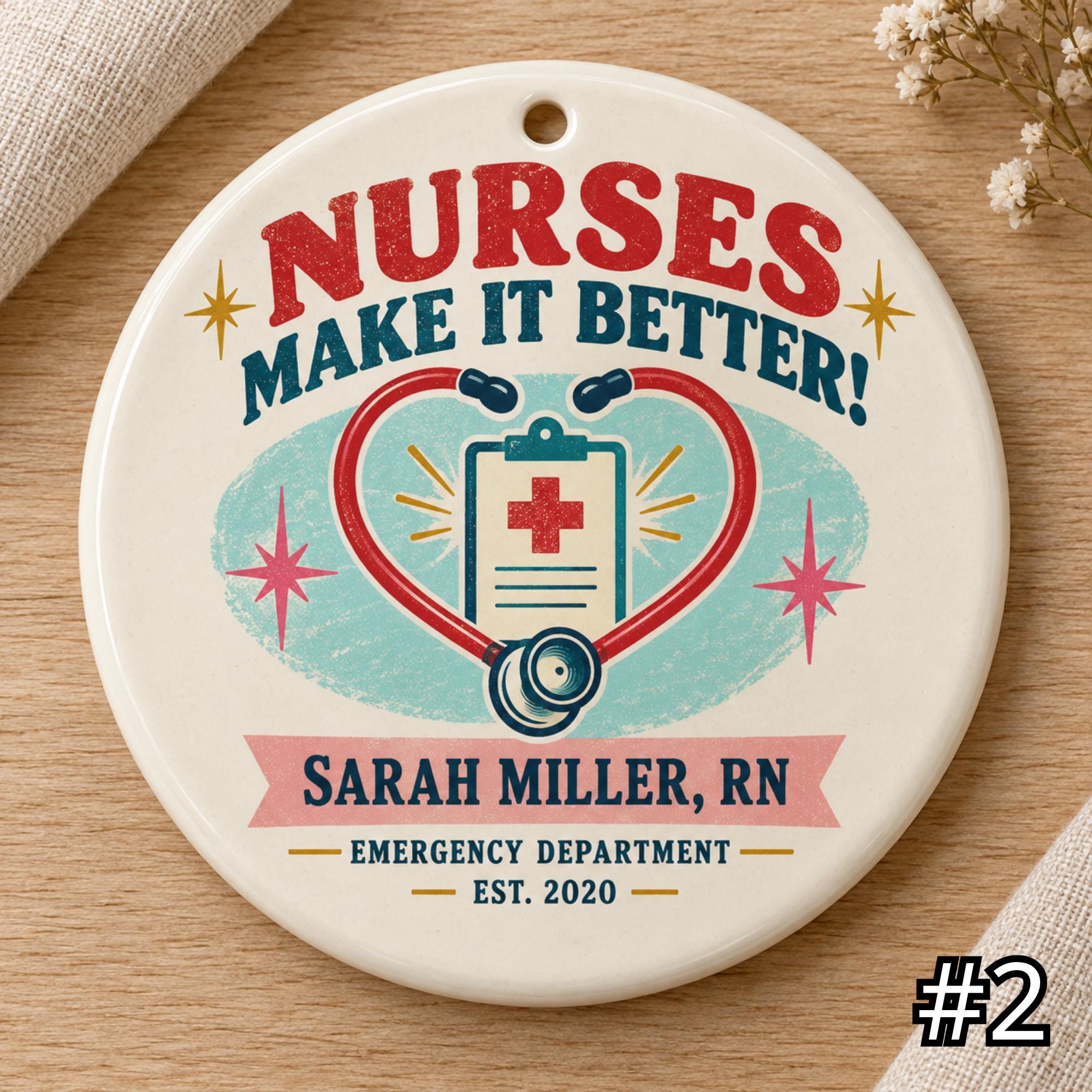 Personalized Nurse Ceramic Ornament – Care with Style Retro 50s Healthcare Gift - Image 2
