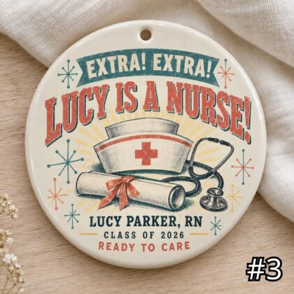 Personalized Nurse Ceramic Ornament – Care with Style Retro 50s Healthcare Gift - Image 3