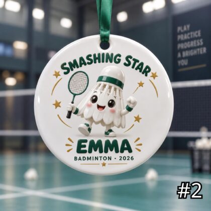 Alternative view of Personalized Badminton Ceramic Ornament – Cute Badminton Characters