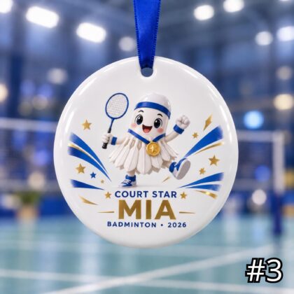 Personalized Badminton Ceramic Ornament – Cute Badminton Characters - Image 3