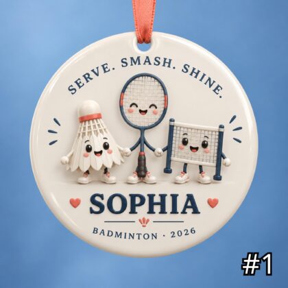 Personalized Badminton Ceramic Ornament – Cute Badminton Characters