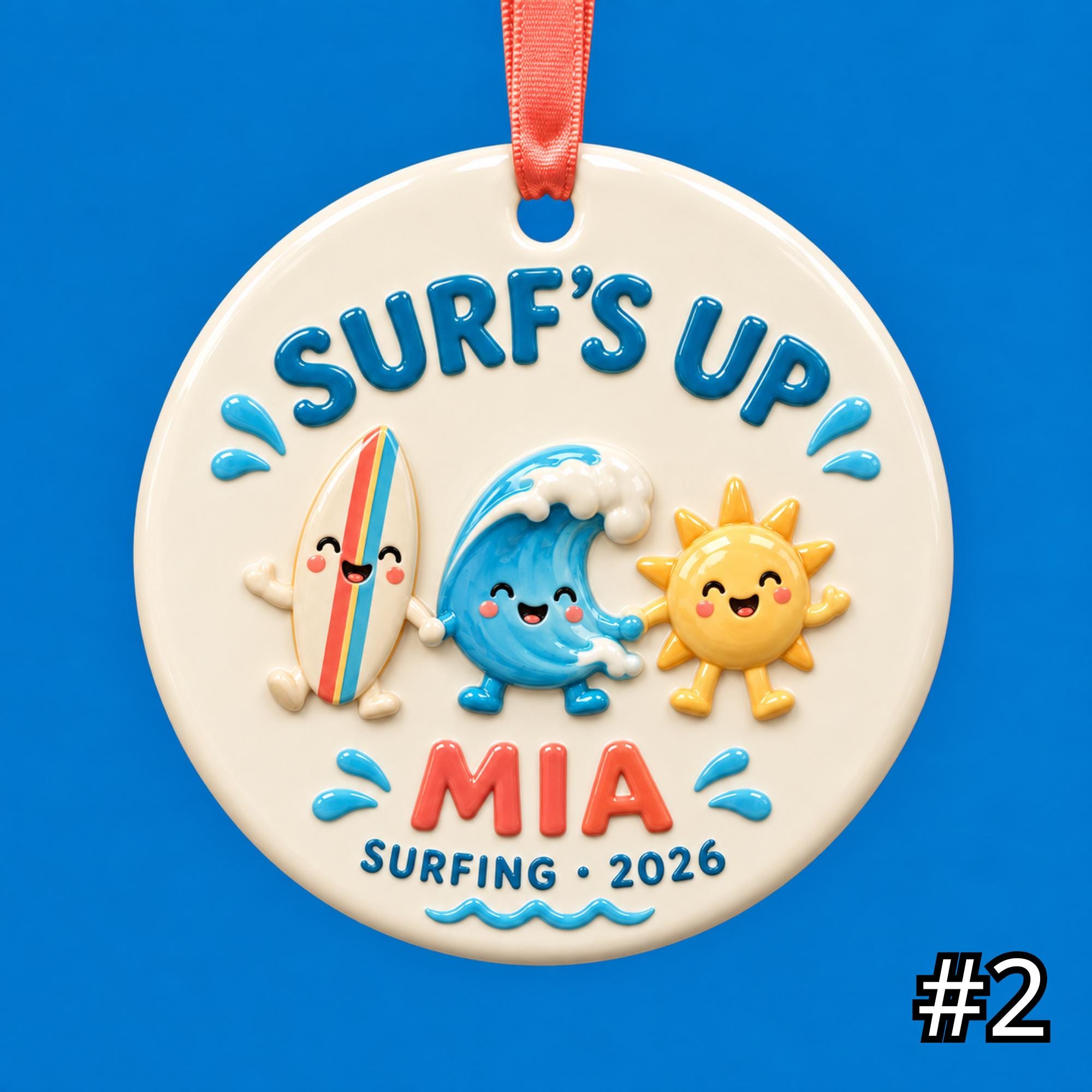 Personalized Surfing Ceramic Ornament – Cute Surf Characters - Image 2
