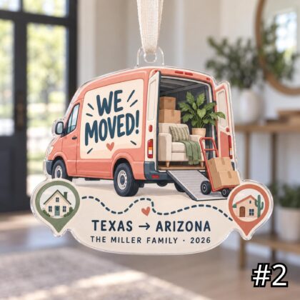 Alternative view of Personalized Moving Acrylic Ornament – We Moved Christmas Decoration
