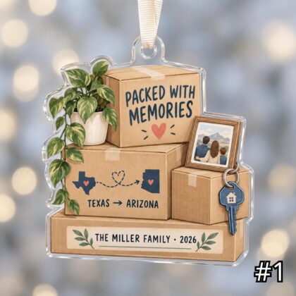 Personalized Packed With Memories Acrylic Ornament – Moving Box Christmas Decoration