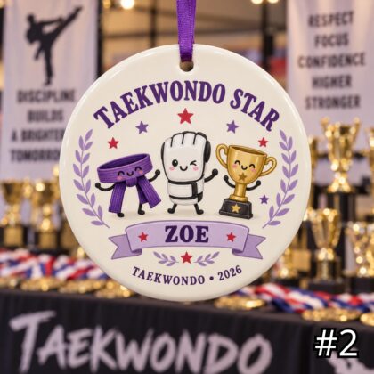Alternative view of Personalized Taekwondo Ceramic Ornament – Cute Dobok and Black Belt Christmas Decoration