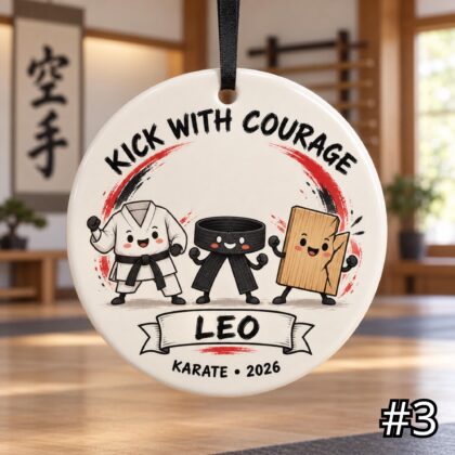 Personalized Karate Ceramic Ornament – Cute Karate Gi and Black Belt Christmas Decoration - Image 3