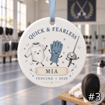 Personalized Fencing Ceramic Ornament – Cute Foil and Mask Christmas Decoration - Image 3