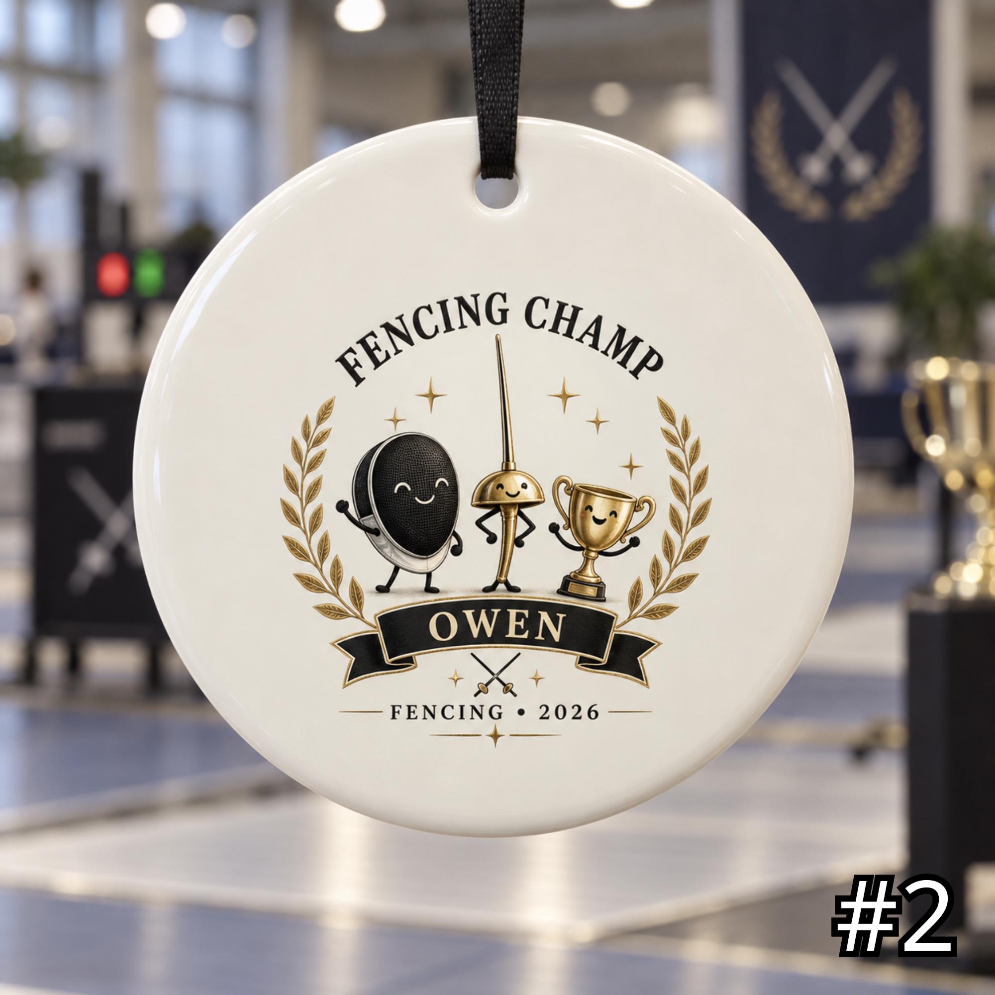 Personalized Fencing Ceramic Ornament – Cute Foil and Mask Christmas Decoration - Image 2