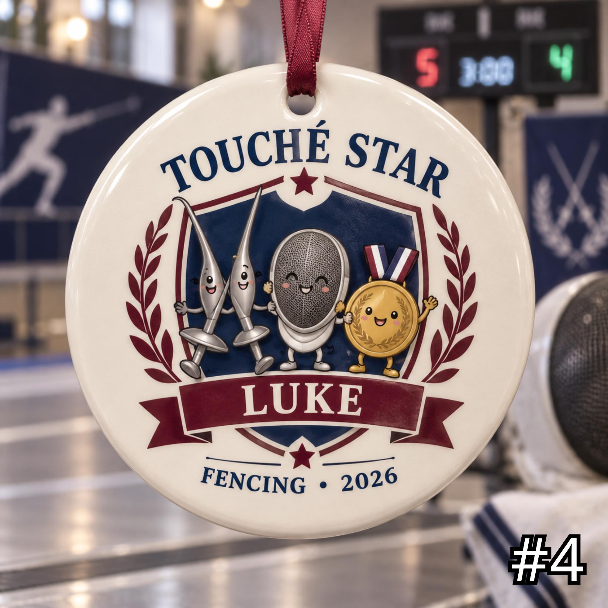 Personalized Fencing Ceramic Ornament – Cute Foil and Mask Christmas Decoration - Image 4