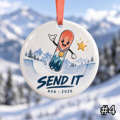 Personalized Snowboarding Ceramic Ornament – Cute Snowboard Christmas Decoration - Image 4