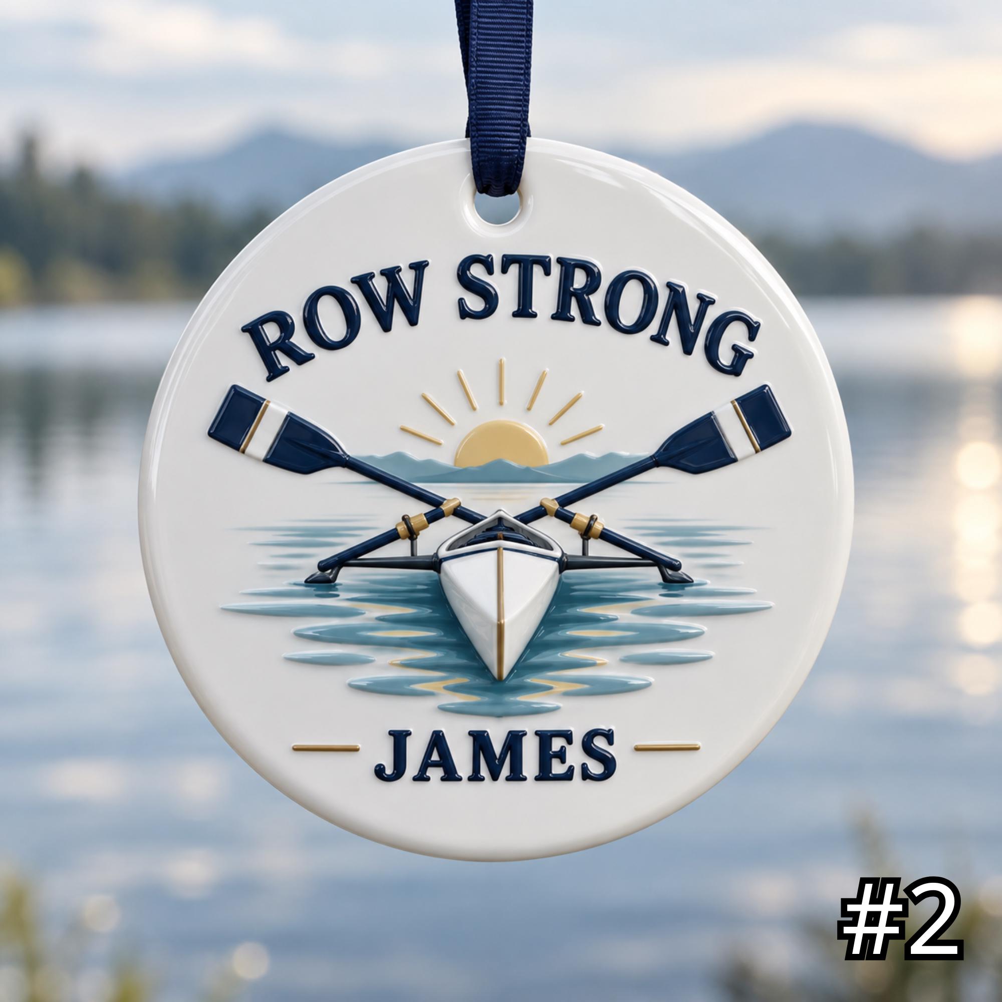 Personalized Rowing Ceramic Ornament – Cute Oar and Boat Christmas Decoration - Image 2