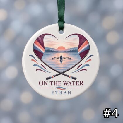 Personalized Rowing Ceramic Ornament – Cute Oar and Boat Christmas Decoration - Image 4