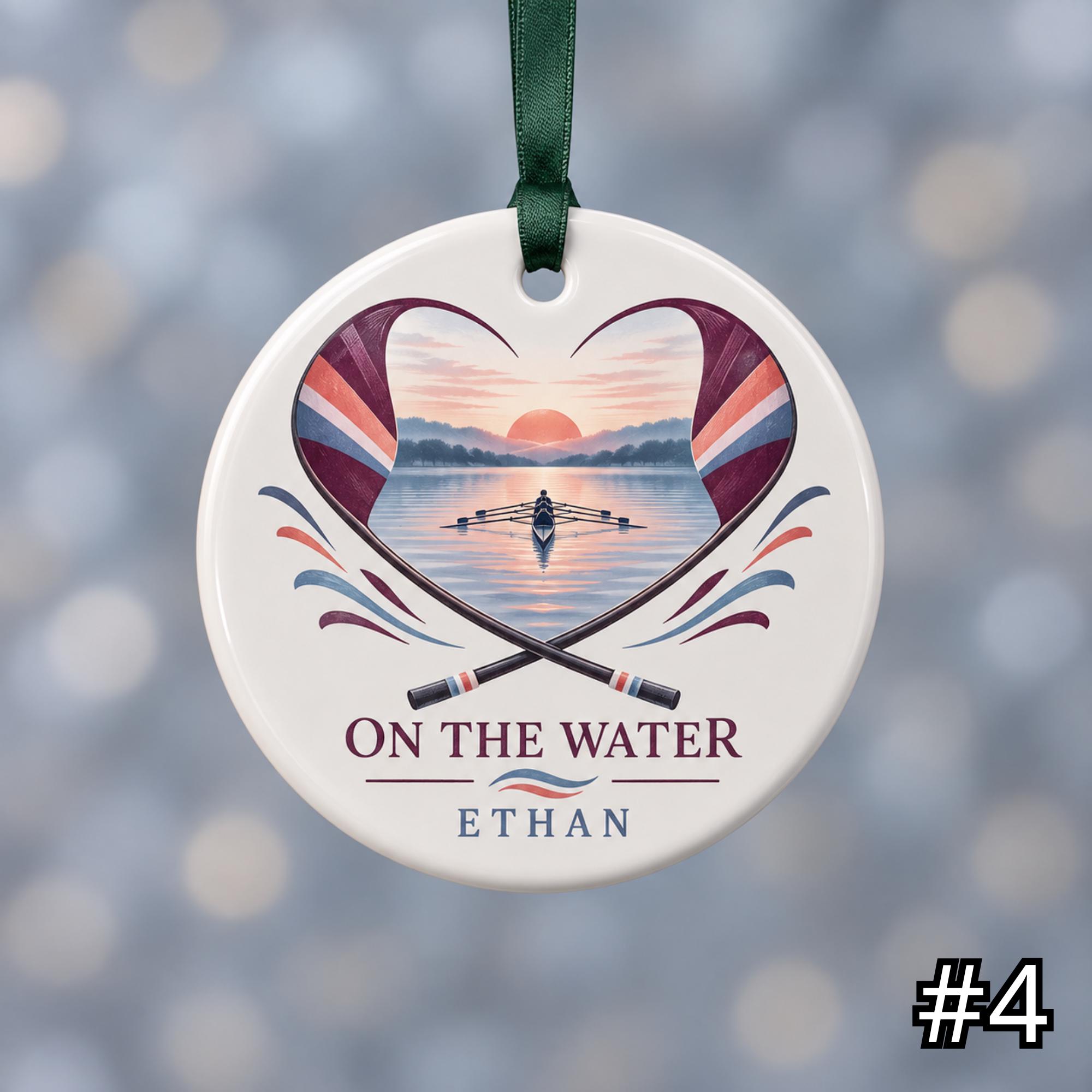Personalized Rowing Ceramic Ornament – Cute Oar and Boat Christmas Decoration - Image 4