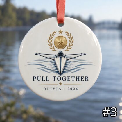 Personalized Rowing Ceramic Ornament – Cute Oar and Boat Christmas Decoration - Image 3