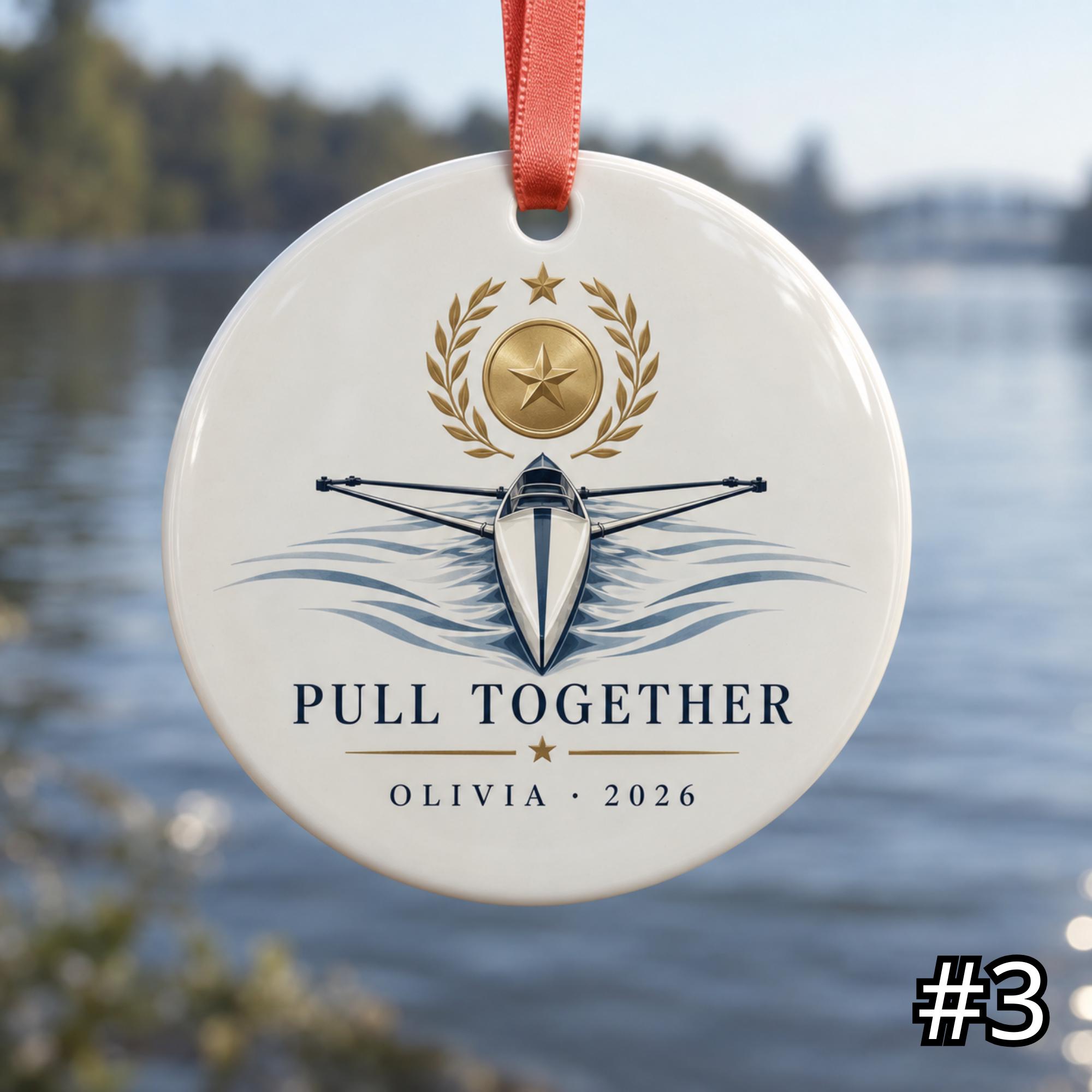 Personalized Rowing Ceramic Ornament – Cute Oar and Boat Christmas Decoration - Image 3