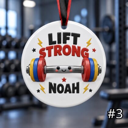 Personalized Weightlifting Ceramic Ornament – Cute Barbell Christmas Decoration - Image 3