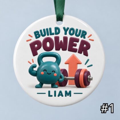 Personalized Weightlifting Ceramic Ornament – Cute Barbell Christmas Decoration