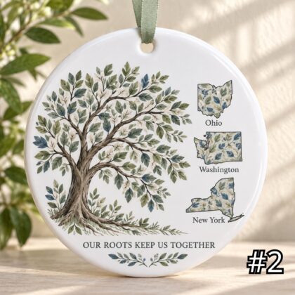Alternative view of Personalized Family Tree Ceramic Ornament – Long Distance Family Keepsake