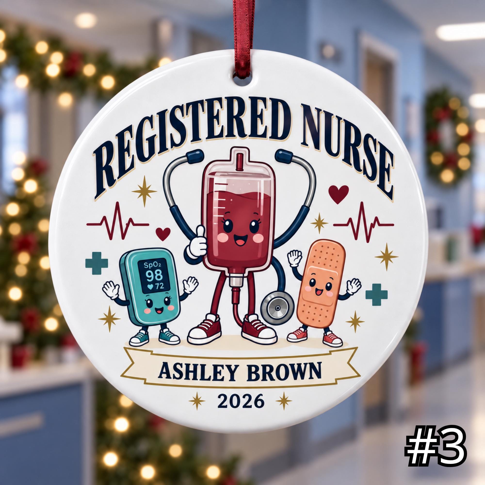 Personalized Registered Nurse Ceramic Ornament – Custom RN Name Credential and Year - Image 3