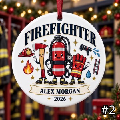 Alternative view of Personalized Firefighter Ceramic Ornament – Custom Name Rank Year Department or Station