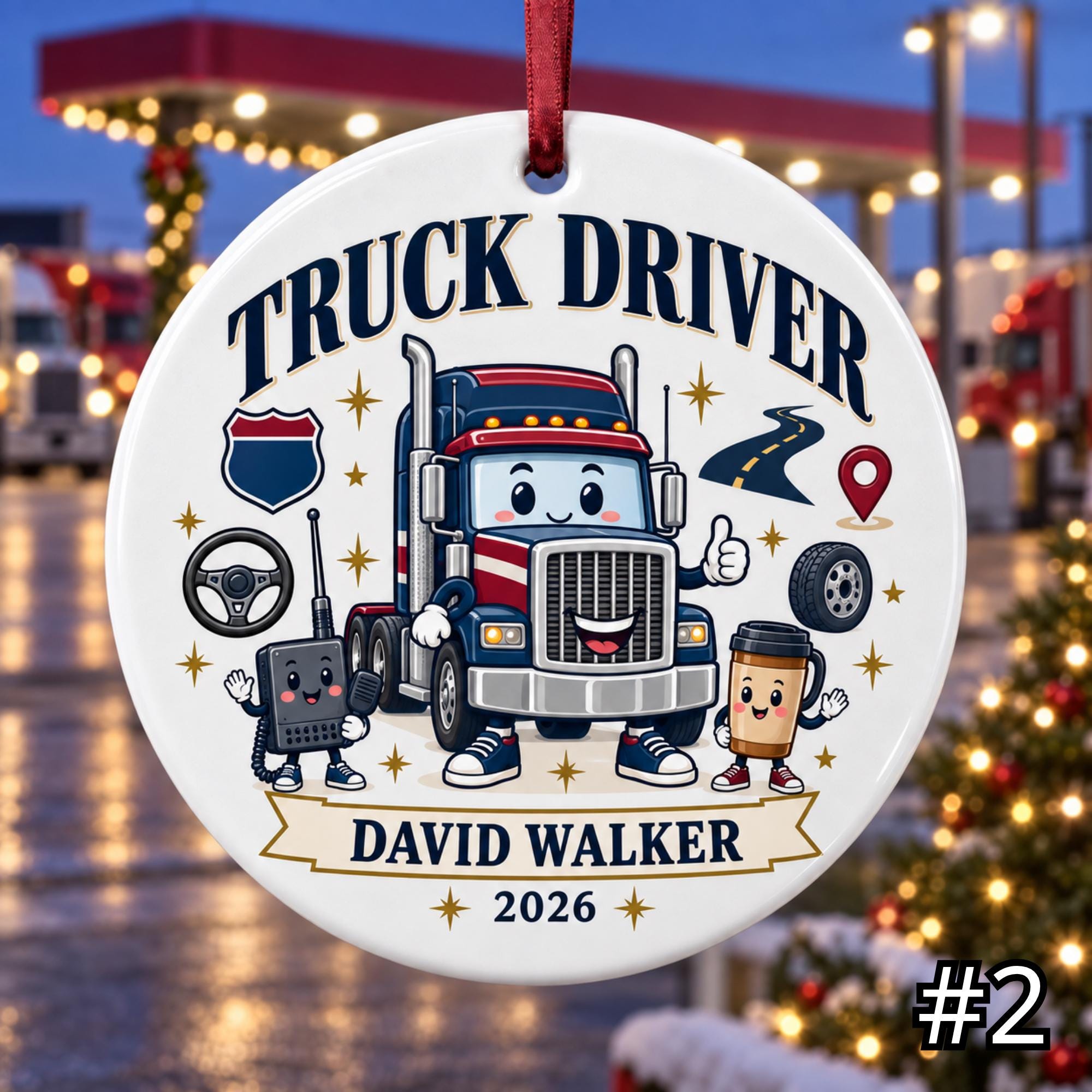 Personalized Truck Driver Ceramic Ornament – Custom Driver Name Job Title Year and Truck Color - Image 2