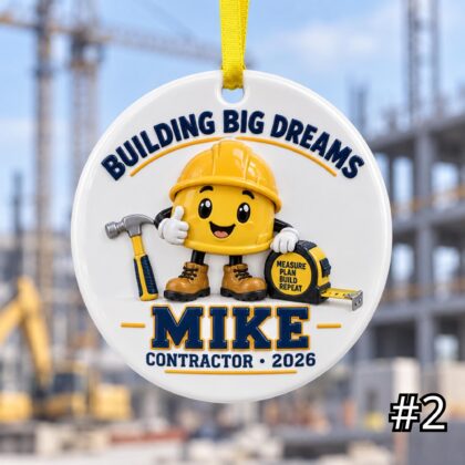 Alternative view of Personalized Contractor Ceramic Ornament – Custom Name Job Title Year Phrase and Construction Design