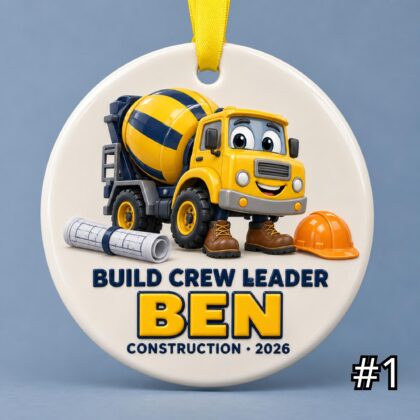 Personalized Contractor Ceramic Ornament – Custom Name Job Title Year Phrase and Construction Design