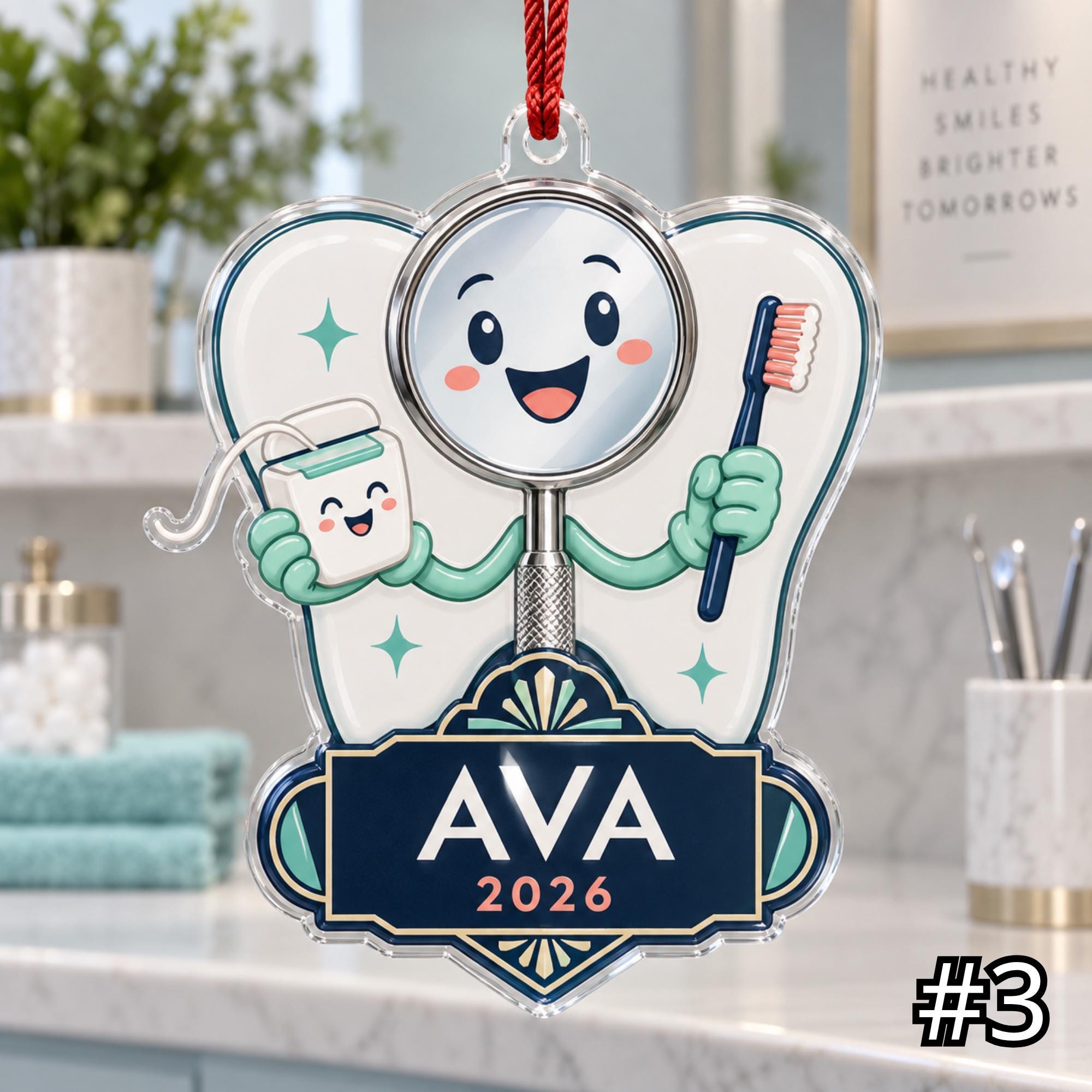 Personalized Dentist Acrylic or Wood Ornament – Custom Dental Hygienist Name and Year - Image 3