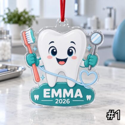 Personalized Dentist Acrylic or Wood Ornament – Custom Dental Hygienist Name and Year