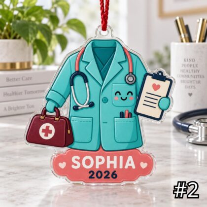 Alternative view of Personalized Doctor Acrylic or Wood Ornament – Custom Physician Name and Year