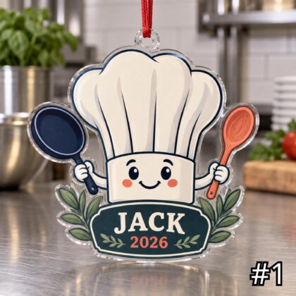 Personalized Chef or Baker Acrylic Wood Ornament – Custom Name and Year