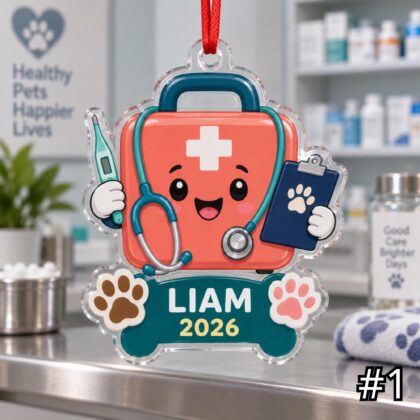 Personalized Veterinarian Acrylic or Wood Ornament – Custom Vet Name and Year