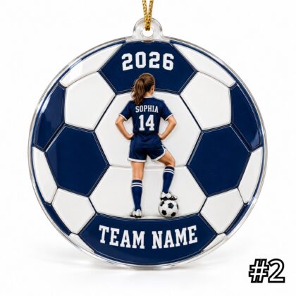 Alternative view of Personalized Soccer Player Ornament – Custom Name and Jersey Number