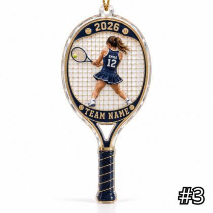 Personalized Tennis Racket Ornament – Custom Player Name and Team Name Acrylic Christmas Keepsake - Image 3