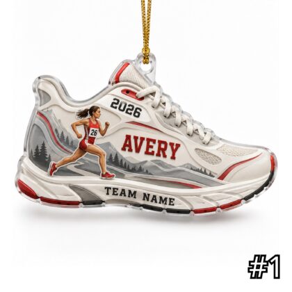 Personalized Runner Ornament – Custom Name and Team Running Shoe Acrylic Christmas Keepsake