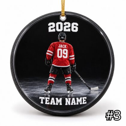 Personalized Hockey Player Ornament – Custom Name and Jersey Number - Image 3