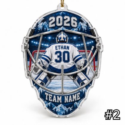 Alternative view of Personalized Hockey Player Ornament – Custom Name and Jersey Number