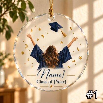 Personalized Graduation Cap Toss Glass Ornament – Custom Graduate Name and Class Year
