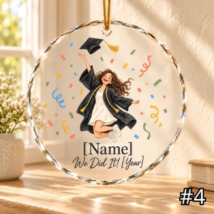 Personalized Graduation Cap Toss Glass Ornament – Custom Graduate Name and Class Year - Image 4