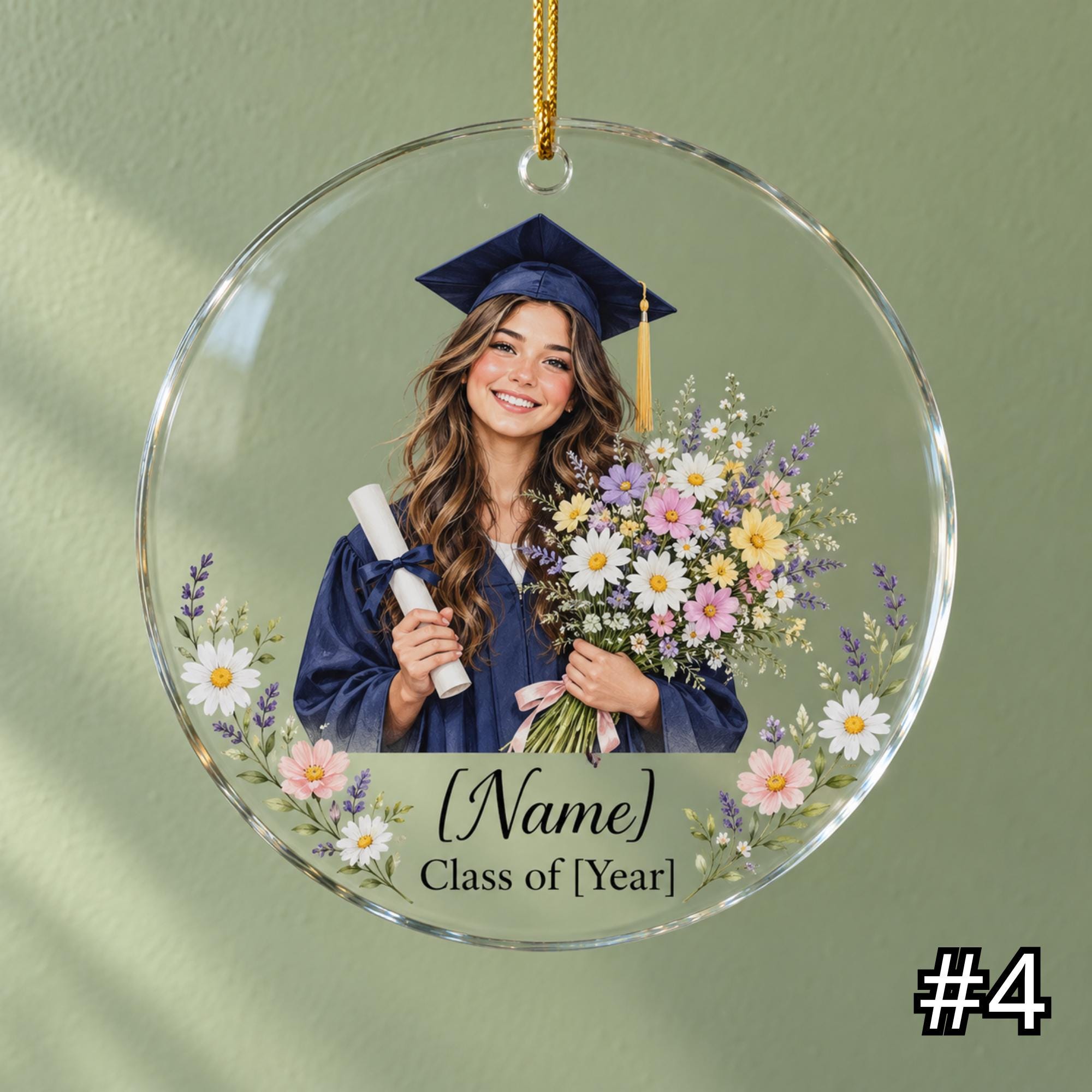 Personalized Floral Graduate Glass Ornament – Custom Graduate Name and Class Year - Image 4