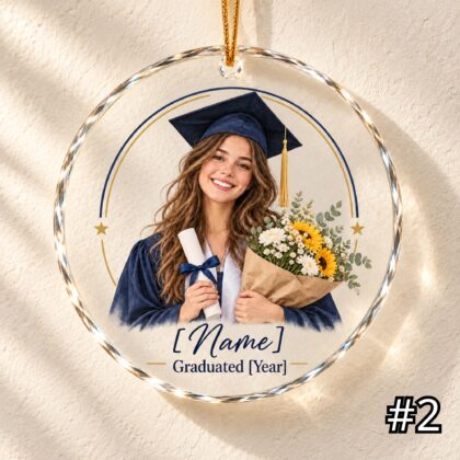 Alternative view of Personalized Floral Graduate Glass Ornament – Custom Graduate Name and Class Year