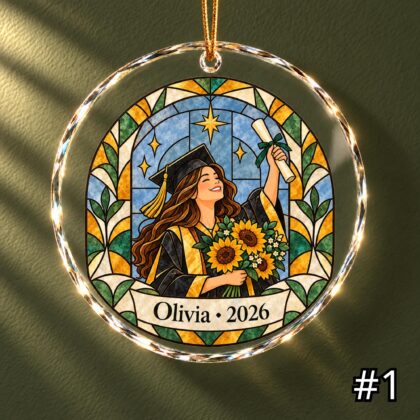Personalized Floral Graduate Glass Ornament – Custom Graduate Name and Class Year