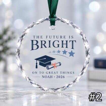 Alternative view of Personalized Future Is Bright Glass Ornament – Custom Graduate Name and Graduation Year
