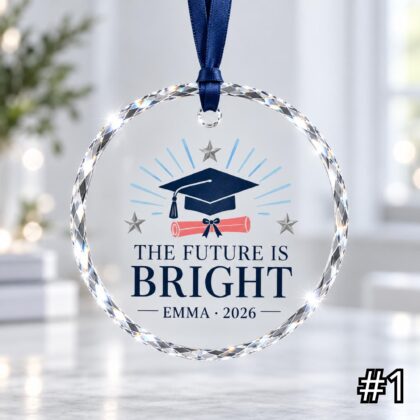 Personalized Future Is Bright Glass Ornament – Custom Graduate Name and Graduation Year