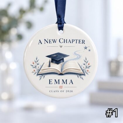 Personalized New Chapter Ceramic Ornament – Custom Graduate Name and Graduation Year