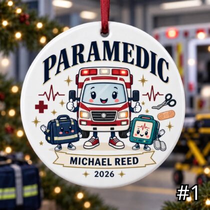 Personalized EMT Paramedic Ceramic Ornament – Custom Name Title Year Station or Unit