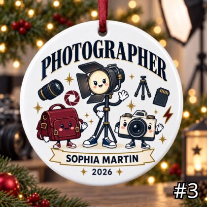 Personalized Photographer Ceramic Ornament – Custom Name Specialty Year and Studio - Image 3